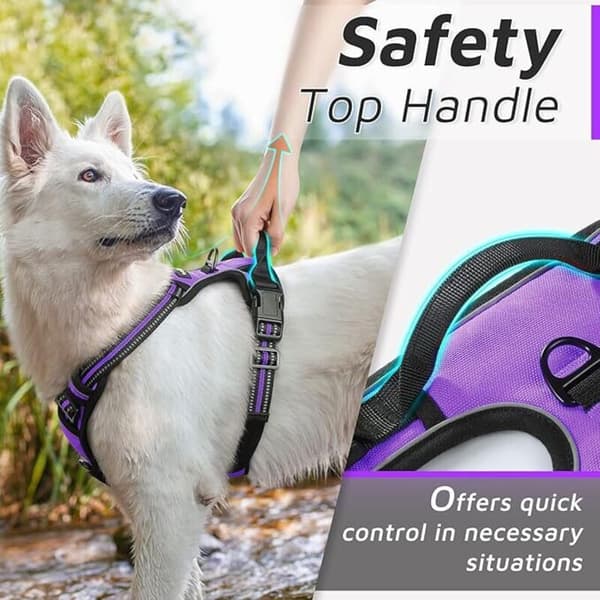 Purple, Large, Dog Harness, Adjustable Reflective No-Pull Dog Harness, Easy On, with Control Handle, Breathable Dog Harness, Durable, Harness