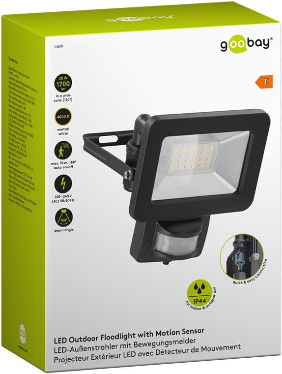 LED-flomlys for utendørs bruk, 20 W, med bevegelsessensor Svart 385
