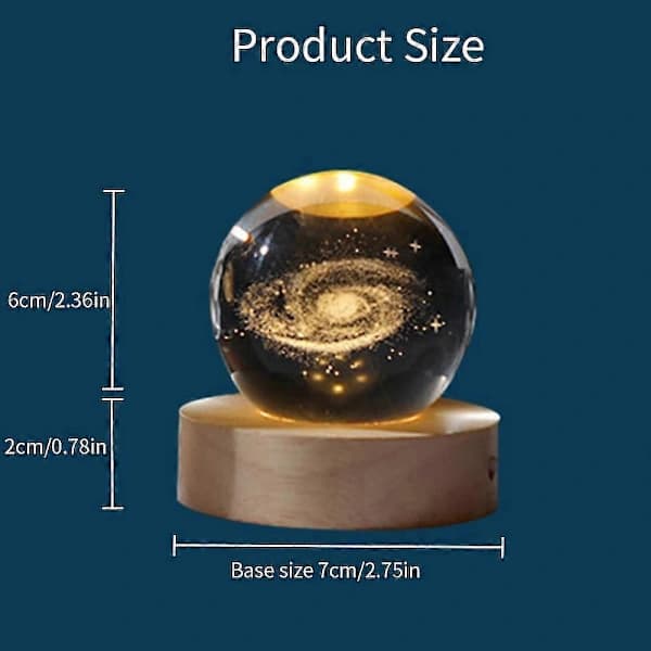 3D Planet Crystal Ball Nattlampe, Krystallkule med Trebase, 3D Gravert Solsystemets Planeter Krystallkule, Hjemmeinnredning Sol