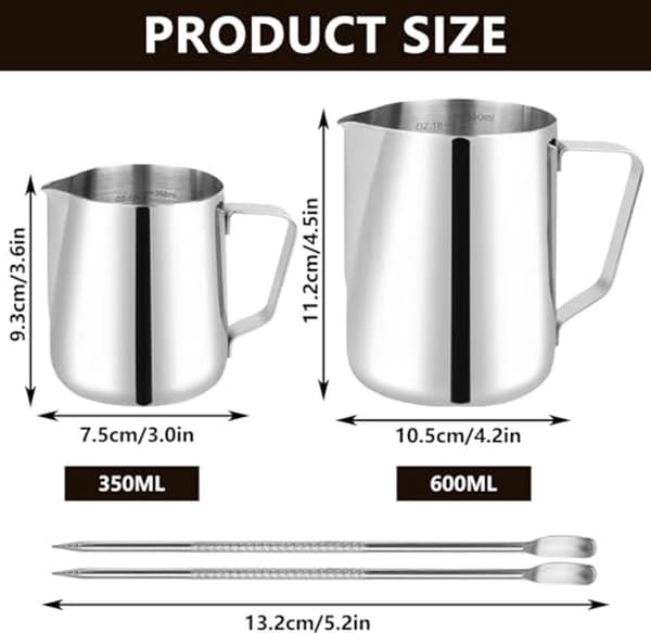 600 ml og 300 ml - Mælkekande i rustfrit stål til cappuccino og latte art - Høj kvalitet