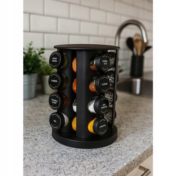 Rotating Spice Rack With 16 Containers And 96 Labels For The Kitchen
