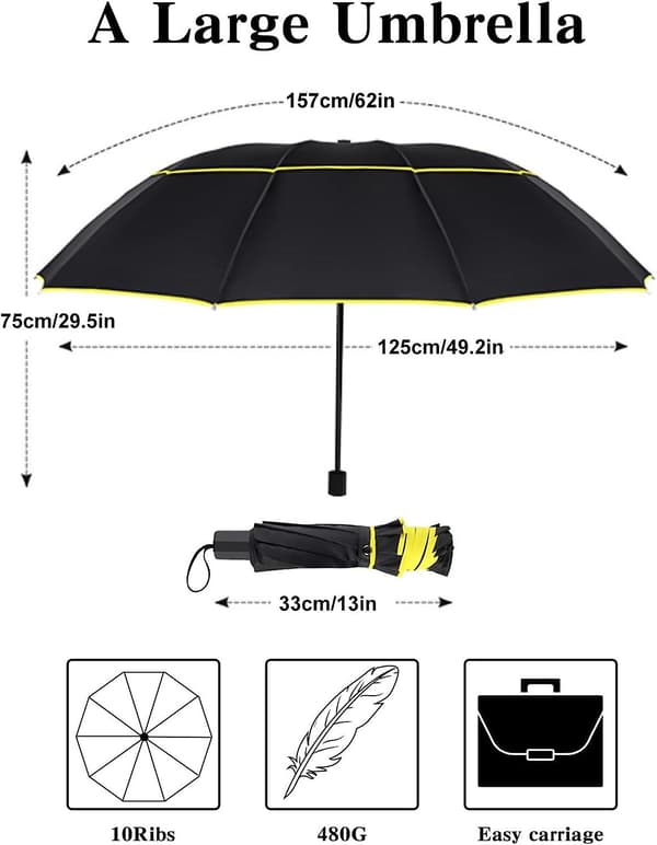 SBSGV UPF 50+ UV-beskyttende kompakt golfparaply, 62 tommer dobbelt-baldakin foldbar paraply