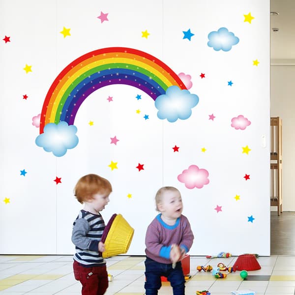 Regnbue Stjerner Skyer Veggdekor Baby Barnerom Jenter