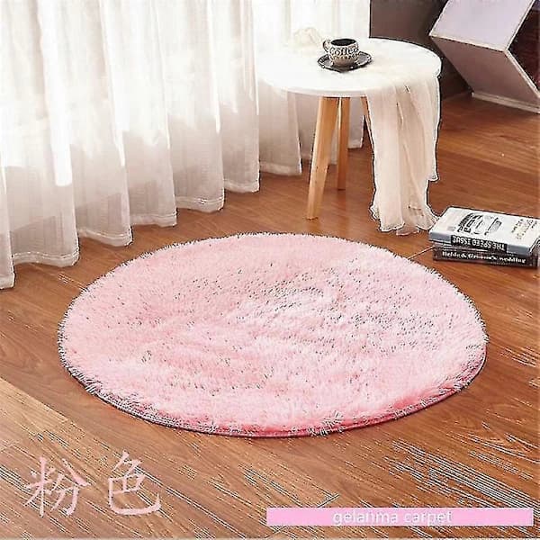 Badrumsmatta Halkfri Absorberande Dusch Badrumsmatta Rund Långhårig Rosa 80cm diameter