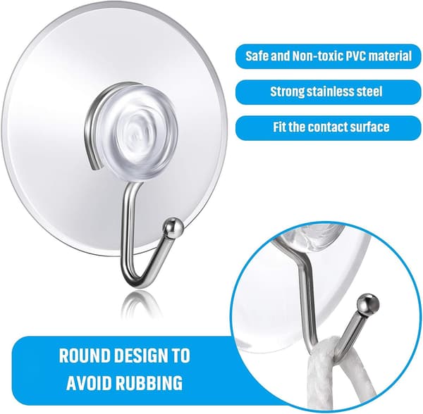 40mm Transparent Suction Cup Hooks for Kitchen and Bathroom, Waterproof Drill-Free Suction Hooks, 6 Pieces