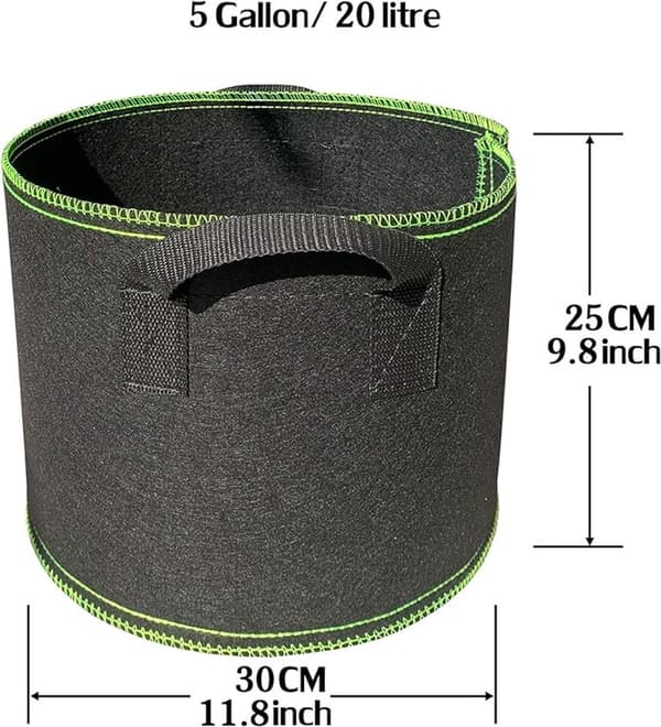 5-pack Växtodlingspåse 5 Gallon Svart Non-Woven Tyg 30x25cm