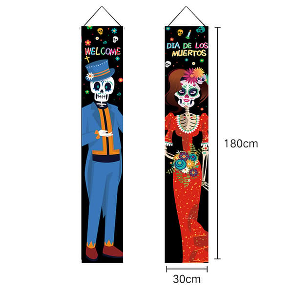 De dødes dag festdekorasjon par spøkelse par skjelett brud dørgardin Halloween flagg 180x30 cm polyester