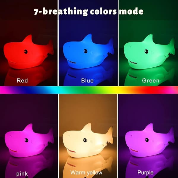 Shark Night Light Animal Lamp 7 Color Changing Light Soft Silicone USB Rechargeable Timer Function Kids