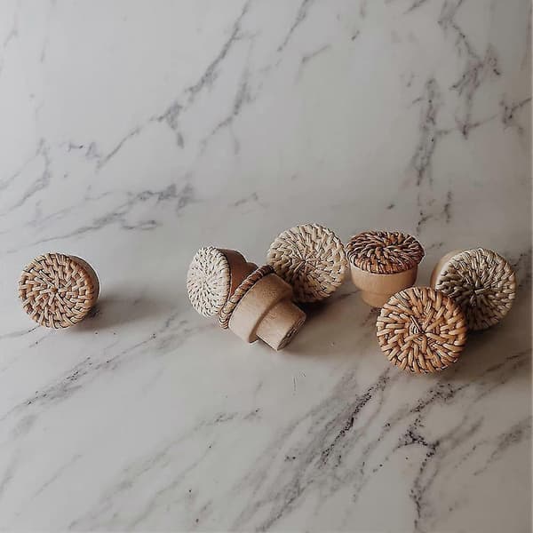 Boho Rattan Kommode Knopper Runde Træ Skuffe Knopper Håndlavet Kurv Flettet Og Skruer Til Boho Møbler