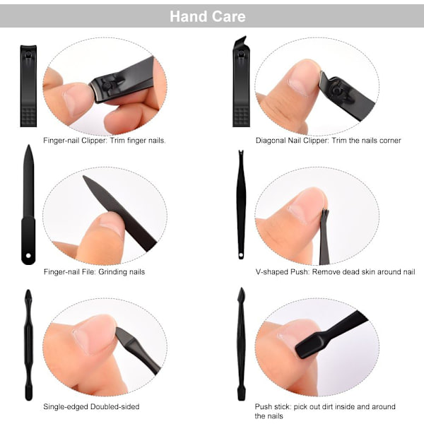 15 i 1 Manikyr Pedikyr Set Nagelknipsare - Stål Fingernagel & Tånagel Klippare Rostfritt Professionell Pedikyr Kit Nagelsax Grooming Kit med