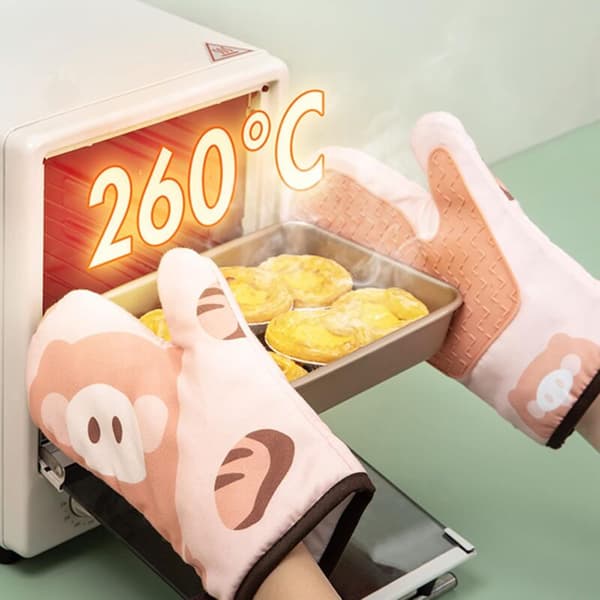 1 Pair Oven Mitts, Heat Resistant Silicone Kitchen Gloves, BBQ Gloves for Baking and Grilling