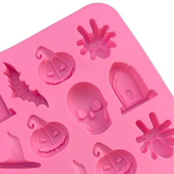 Silikoneform til Halloween – Kranier, Flagermus, Græskar & Edderkopper Rosa pink