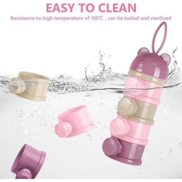 Baby Formula Dispenser, Portable 4 Layers 270ml Per Layer Twist-Lock Compartment, Stackable Snack Storage Containers Pink/Purple