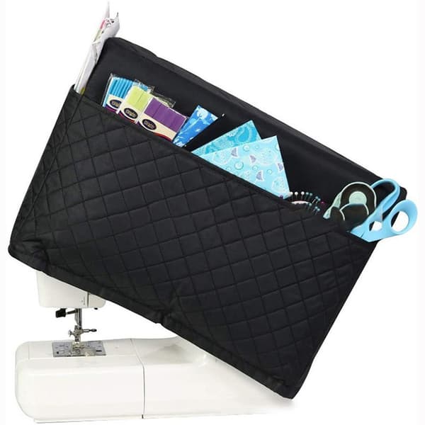 Sewing Machine Cover, Compatible with Singer and Brother Machines, Sewing Machine Accessory Protector with Pocket, Quilted Black