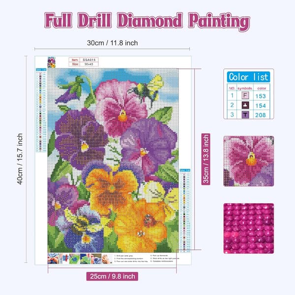 5D blomster diamantmaleri sæt bi, DIY fuld diamant blomst
