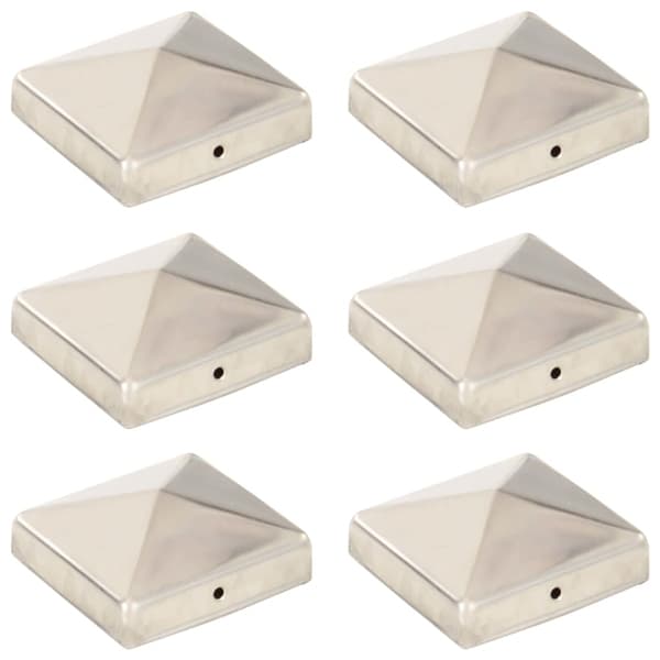 vidaXL Pylväshatut pyramidi 6 kpl ruostumaton teräs 81x81 mm Silver silver