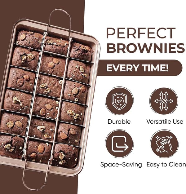 Baking Pans - Brownie Baking Pan - Thickened Non-Stick Bottom with Divider - 18 Pre-cut Pieces Baking Pan - 12 x 7.7 x 1.6 inches