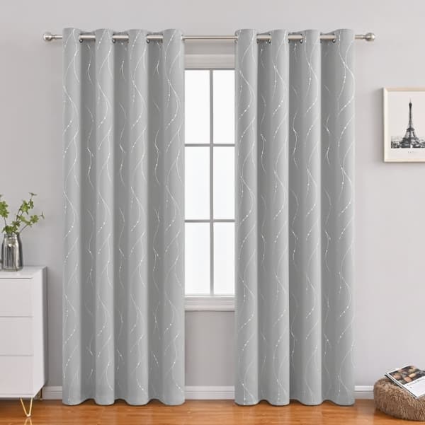 Gray blackout curtains with rings 100x200 cm wavy pattern textured for bedroom living room one panel