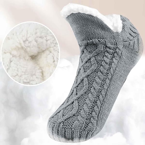 Women's Slippers, Fluffy Fleece Lined Non-Slip Socks, Warm Floor Socks, Grey, Size 38-42 (26cm)