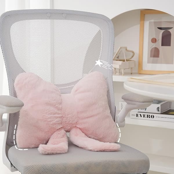 Soft Fluffy Bow Pillows Cute Bow Plush Pillow Home Decor Stuffed Bow Lumbar Pillow for Bed Sofa Living Room Decor (Pink)