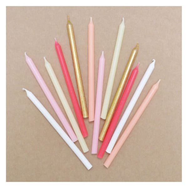 Lange lys - Klassisk - Rosa/Gull - 12 cm - 12 stk rosa och guld