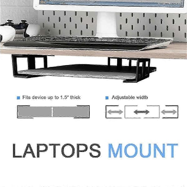 Laptopholder under bord, aluminiumslegering, sort, 3-pak