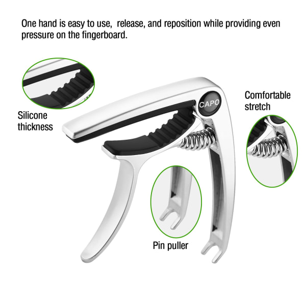 Gitar Capo for Akustiske og Elektriske Gitarer - Allsidig 6-Strengs Capo for Forbedret Lyd - Essensielt Gitar Tilbehør A3