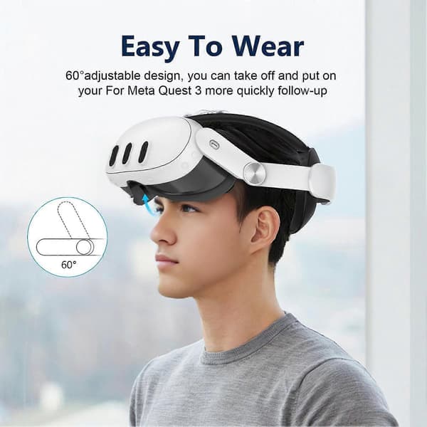 VR Headset Headband Adjustable Comfortable Fit Enhanced Support Pressure-Free VR Glasses Headband Replacement for Meta Quest 3