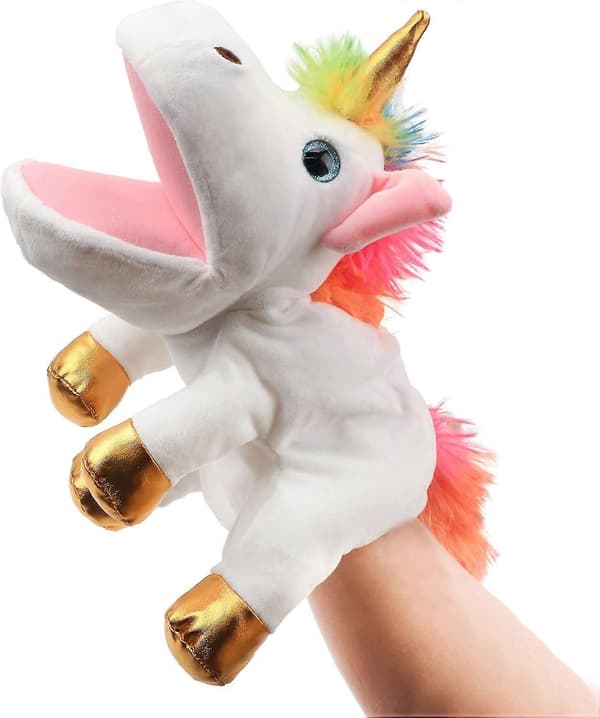Plush Unicorn Hand Puppet with Movable Mouth for Puppet Shows, Storytelling, and Roleplay