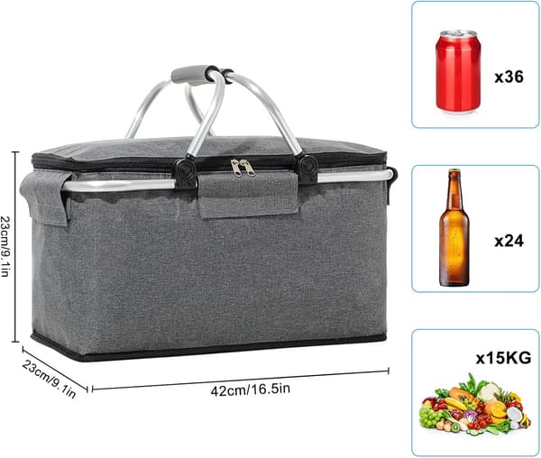 Large Insulated Picnic Basket Foldable Cooler Bag Waterproof Lining Cooling Basket Shopping Basket Bag Box