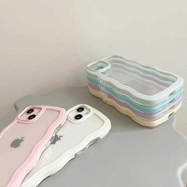 Compatible with iPhone 11 Case, Cute Wavy Pattern Transparent Case, Transparent Soft Silicone TPU Shockproof Case - Yellow