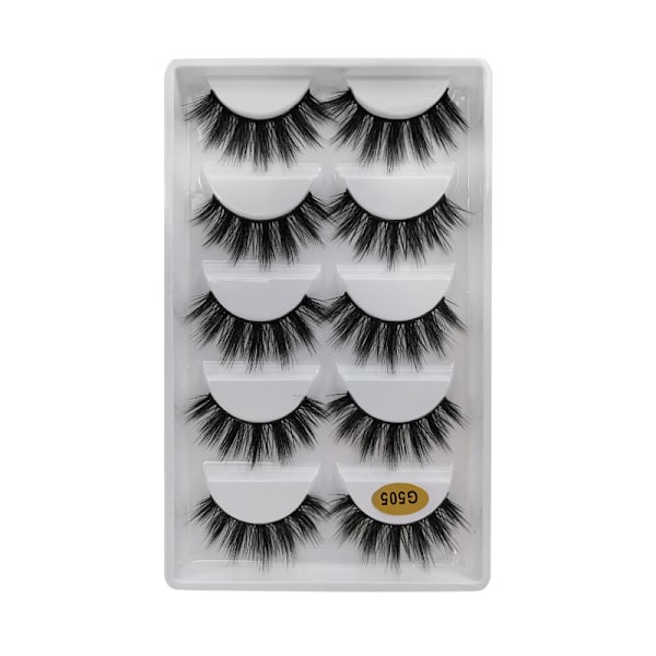5 par lösögonfransar - 3D faux mink - G505 Black Svart