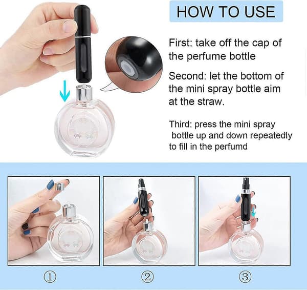 5ml Parfymsprayflaska Tom Påfyllningsbar Mini Bärbar Reseparfym Atomizer-flaska Parfymflaskor för Man & Kvinna (3 st)