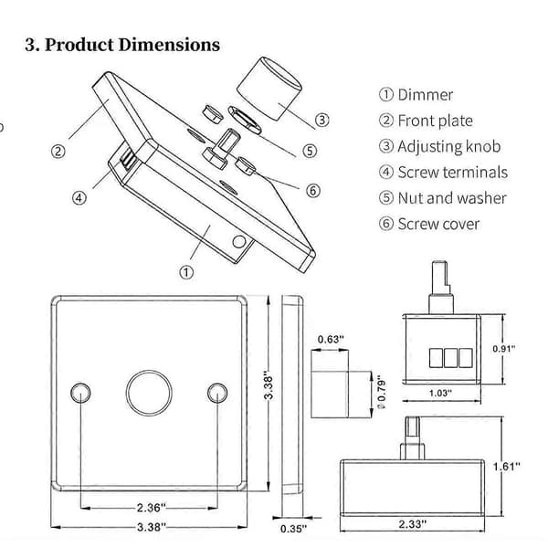 Bobildimmer Lysbryter Kontrollpanel 12-24V 5A Universal PWM Dimmer Lavspenningsdimmer