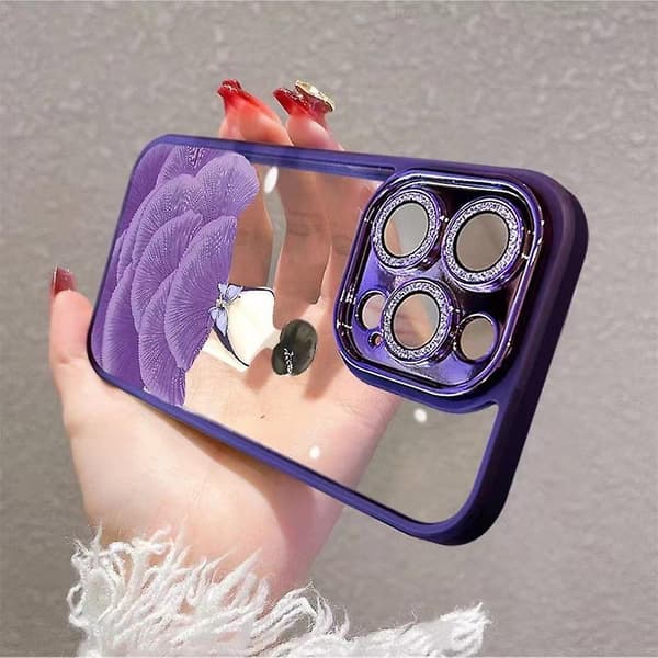 Skal för iPhone 14 Pro Max med vackert mönster, tryckt härdat glas och glitterlinsskydd