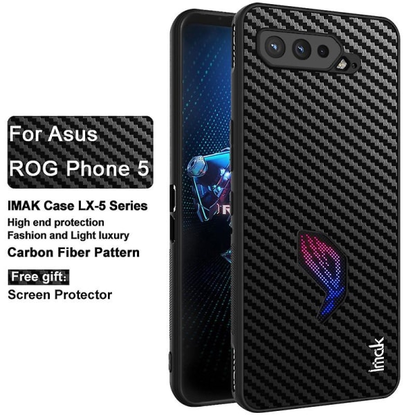 Case Lx-5 Series Pu Läder + PC + Tpu cover med skärmfilm för Asus Rog Phone 5 Carbon Fiber