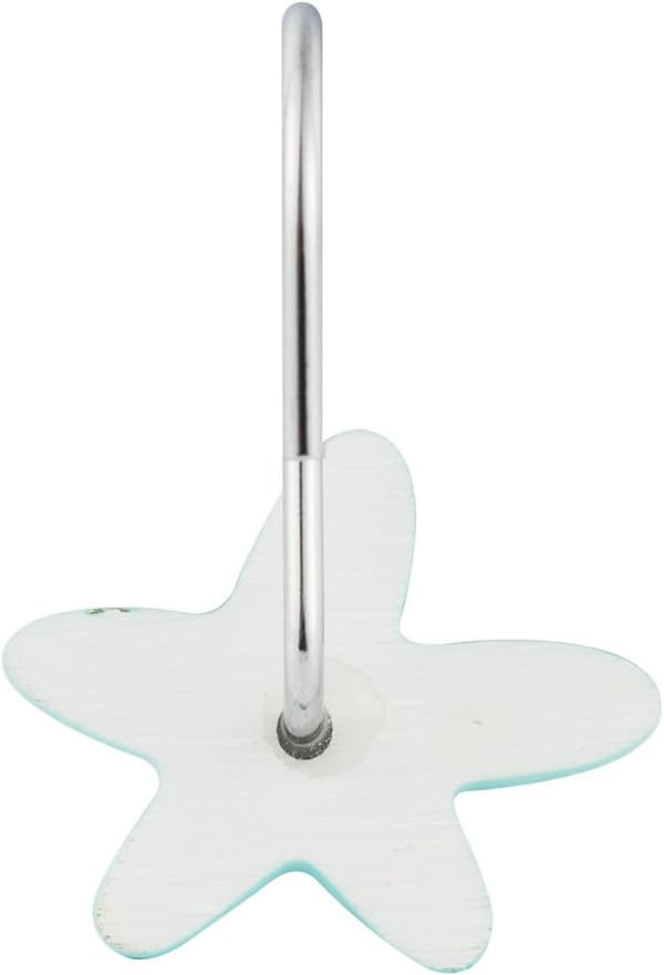 Decorative Resin Blue Starfish Shower Ring, Rust-Resistant Shower Curtain Hooks, Iron Hooks with Chrome Plating, 12-Pack (Blue Starfish)