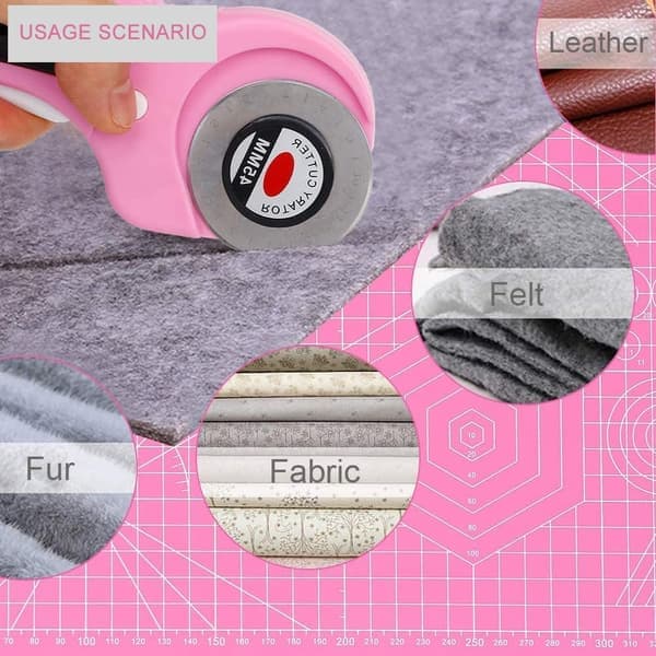 4-piece rotary cutter for fabric with ergonomic handle, safety lock and 20 sewing clips