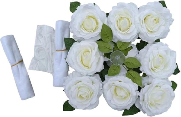Bryllupsbildekorasjon - Kunstige bryllupsblomster for bildekorasjon | DIY-buketter for bryllup og arrangementer | Elegant hvit bildekorasjon hvit