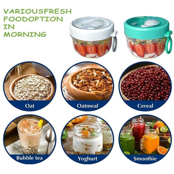 600 ml Portable Lunch Mug Multifunctional Transparent Overnight Oatmeal Container with Lid and Spoon