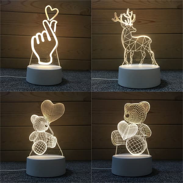 3D Natlampe Akryl Skrivebordslampe USB Trefarvet Touch-lys