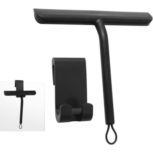 Black Shower Squeegee, Shower Window Squeegee, Shower Squeegee with Silicone Holder, Silicone Squeegee for Bathroom, Glass