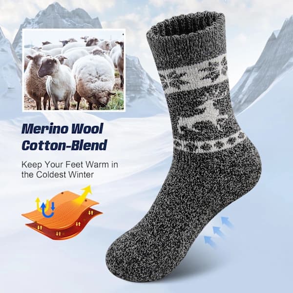 Men's Thermal Socks Merino Wool Socks 5 Pairs Extra Warm Winter Boot Socks