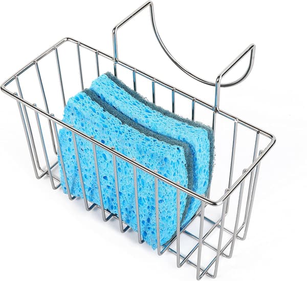 Sink Caddy for Kitchen Sponge, Dish Basket, Dish Rack for Brushes and Dish Soap, Silver, Small (17.8 x 6.9 x 8.9 cm)