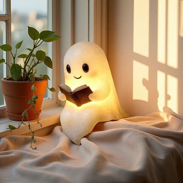 Ghosts Reading Book Lamp Spooky LED Ghosts Reading A Book Adorable Ghosts Night Light For Halloween Decor Default