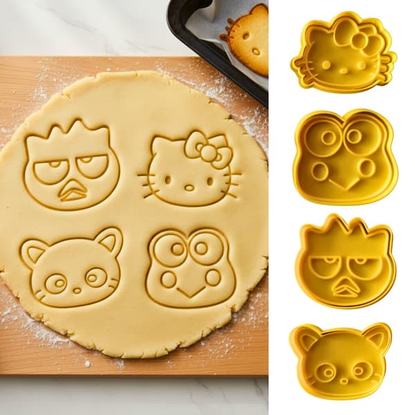 4-pak kage-/legedejsforme | Formet som Hello Kitty Gul M Gul m