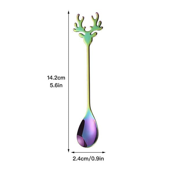 Creative Christmas Deer Spoon, Rainbow Color, Dessert Coffee Stirring Spoon
