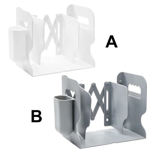 GH Adjustable Bookend ABS Retractable Bookend for Shelves Bookend Shelf with Pen Holder Office Desk Organizer