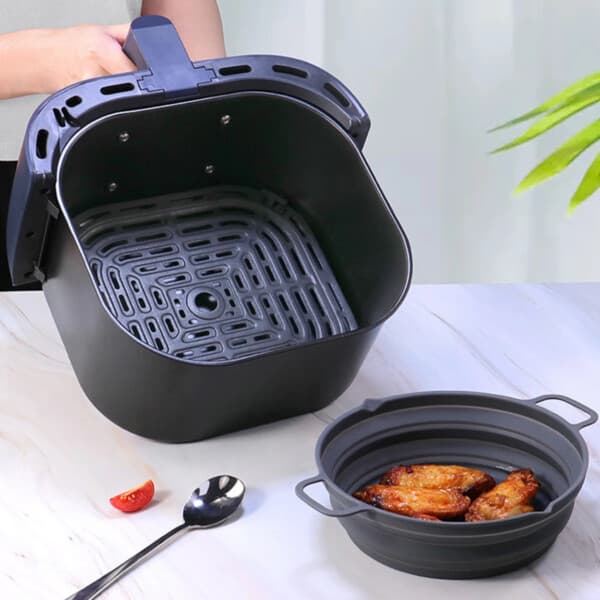 Gjenbrukbar Sammenleggbar Silikonform Airfryer Silikonskål rød red