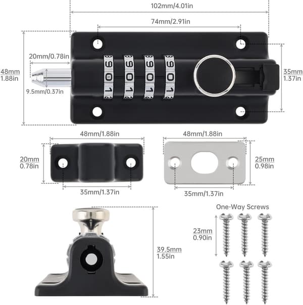 Weatherproof 4-Digit Combination Lock, Black, for Door & Garage, with Screws